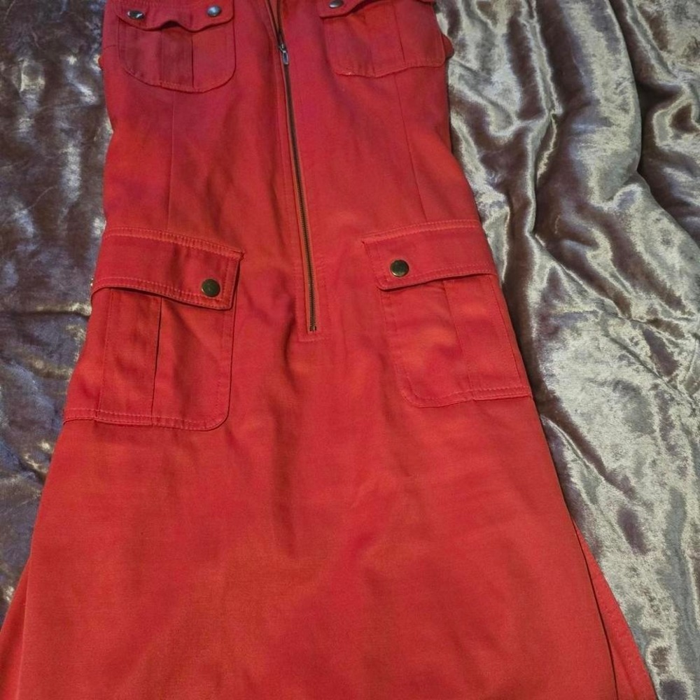 Sheragano Size 12 orange-red dress with front zipper and belt